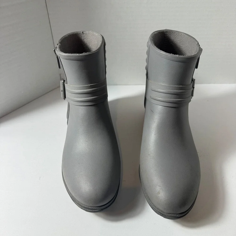 Sperry Syren Gulf Grey Rubber Moto Rain Boots Duck boots  Ankle Zip  Womens 9‎